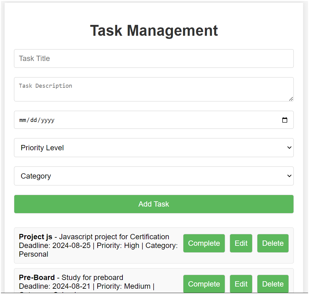 Task Management Screenshot